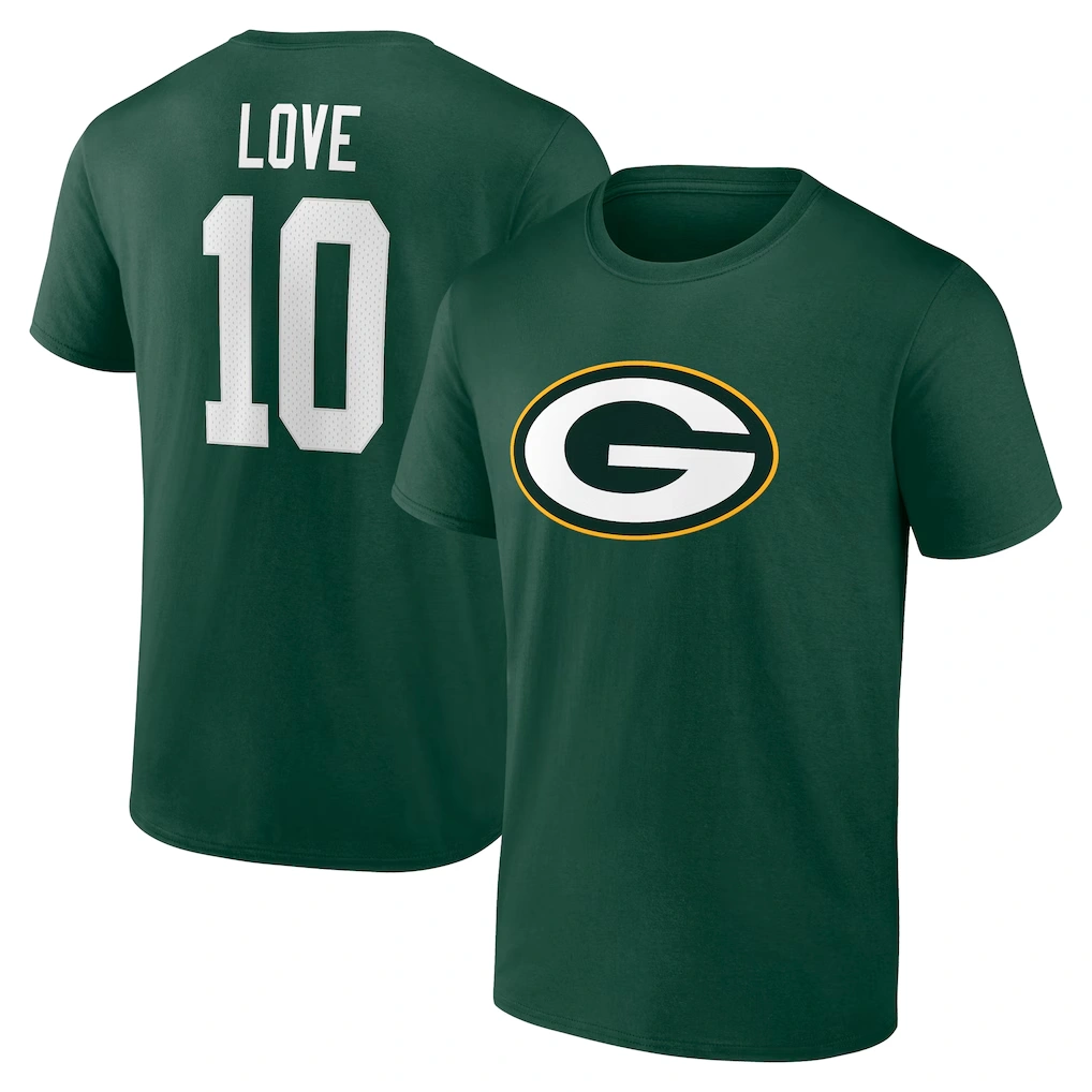 Men's Green Bay Packers Jordan Love Green Icon Name & Number T-Shirt