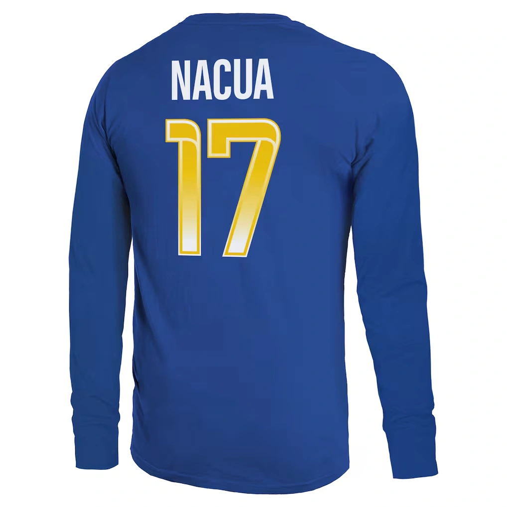 Men's Los Angeles Rams Puka Nacua Majestic Threads Royal Name & Number Non-Distressed Long Sleeve T-Shirt