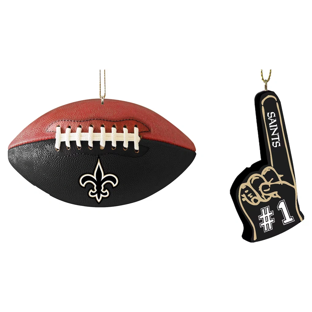 New Orleans Saints The Memory Company Two-Pack Football & Foam Finger Ornament Set