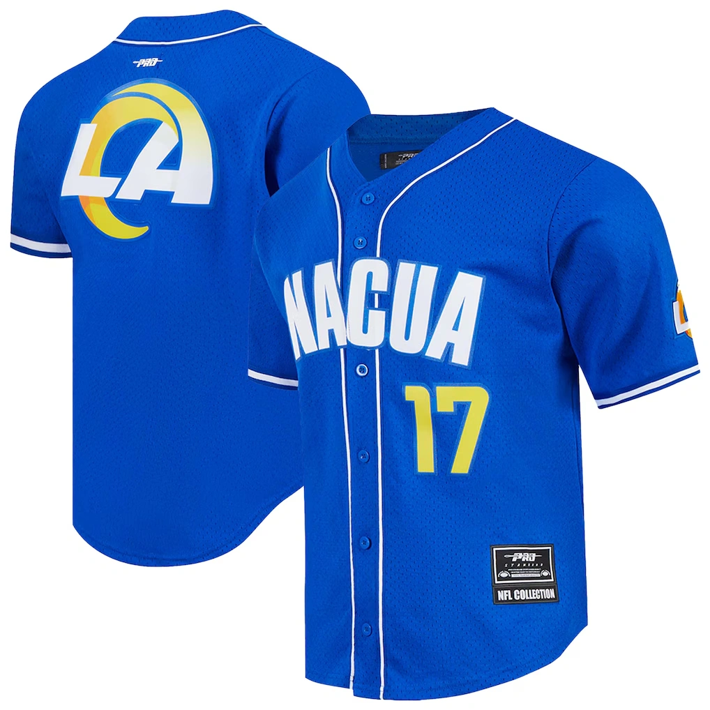 Men's Los Angeles Rams Puka Nacua Pro Standard Royal Mesh Button-Up Baseball Jersey