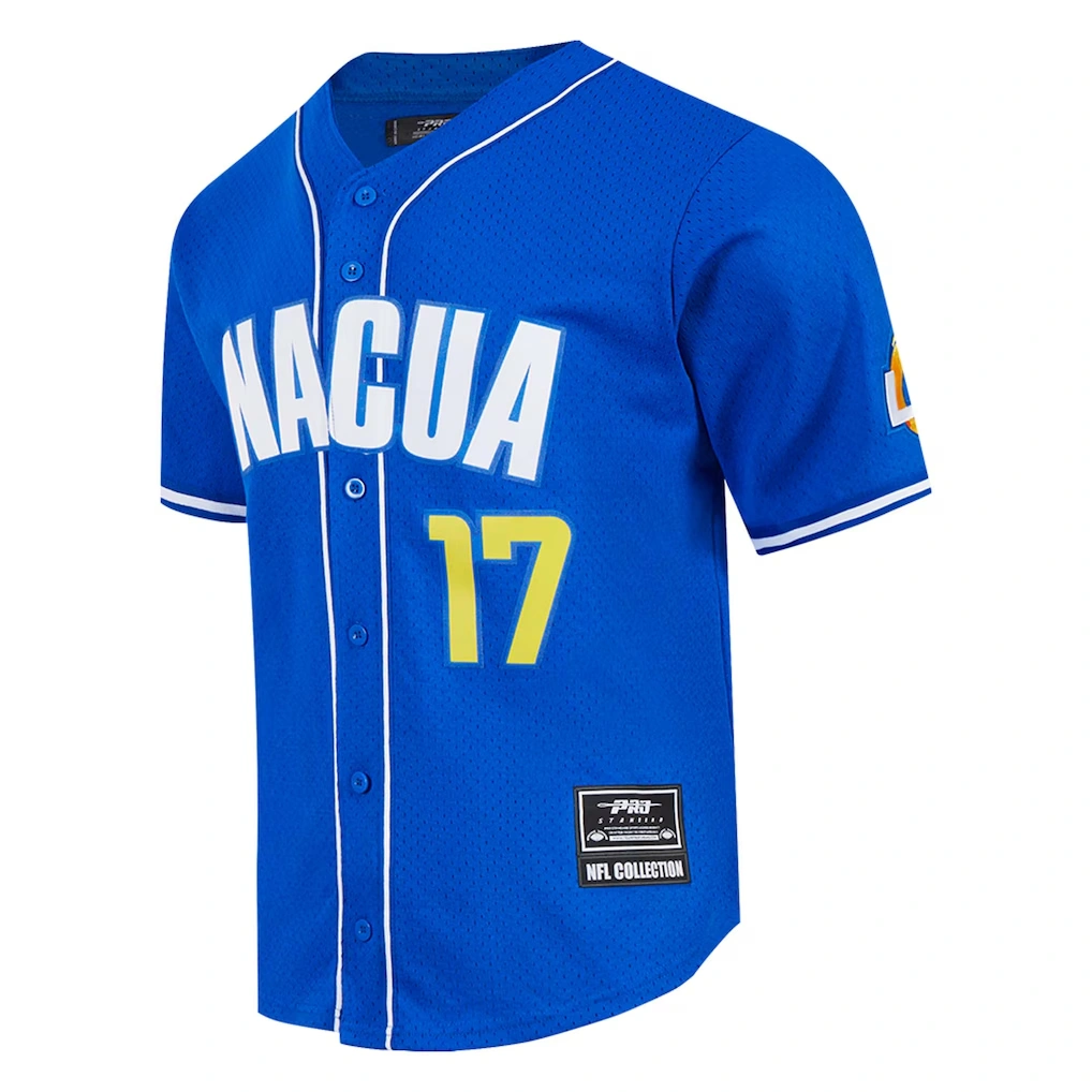 Men's Los Angeles Rams Puka Nacua Pro Standard Royal Mesh Button-Up Baseball Jersey