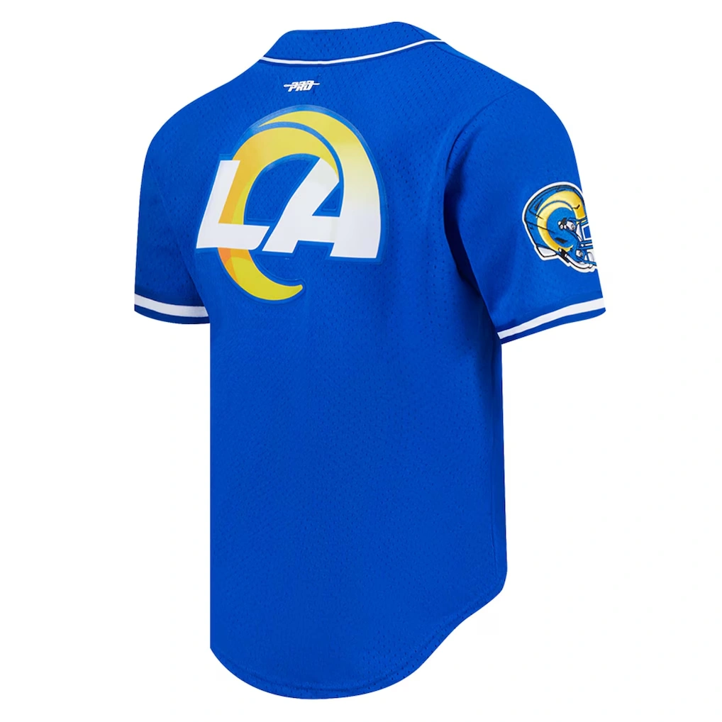 Men's Los Angeles Rams Puka Nacua Pro Standard Royal Mesh Button-Up Baseball Jersey