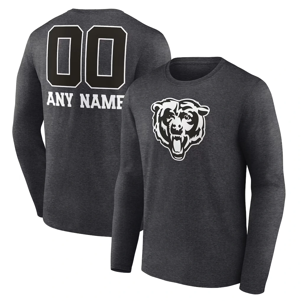 Men's Chicago Bears Charcoal Personalized Name & Number Monochrome Long Sleeve T-Shirt