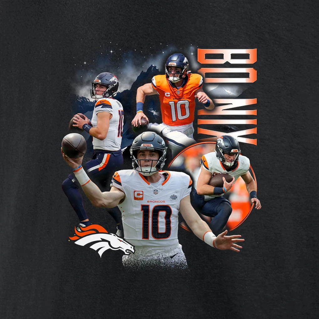 Men's Denver Broncos Bo Nix Black Notorious Graphic T-Shirt