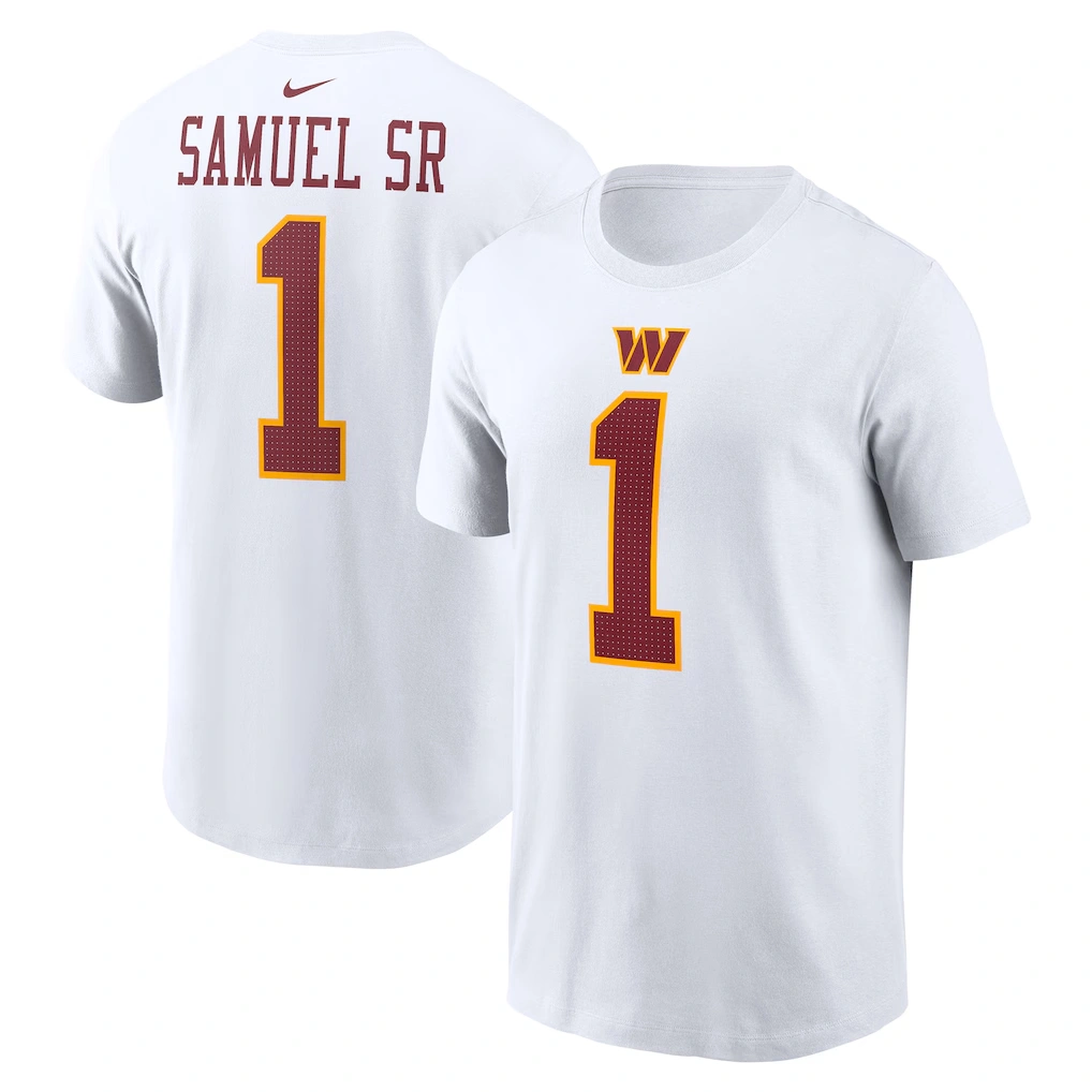 Men's Washington Commanders Deebo Samuel Sr Nike White Player Name & Number T-Shirt