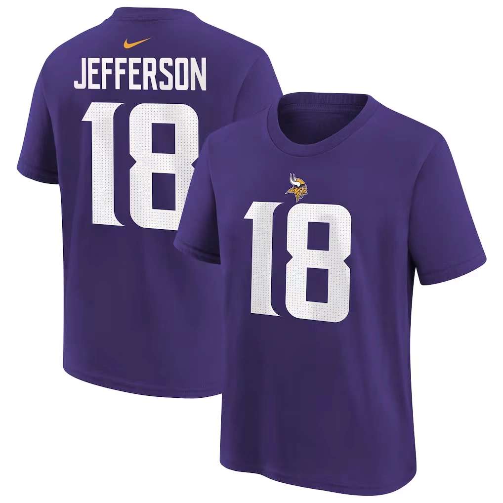 Youth Minnesota Vikings Justin Jefferson Nike Purple Player Name & Number T-Shirt
