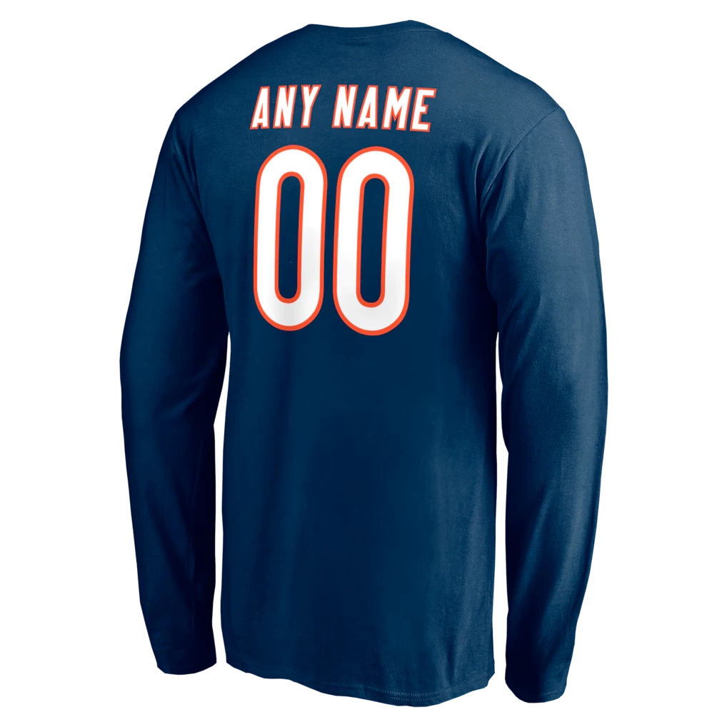 Men's Chicago Bears Navy Team Authentic Personalized Name & Number Long Sleeve T-Shirt