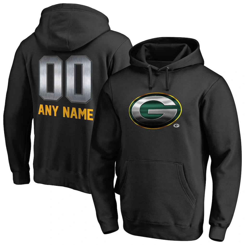 Men's Green Bay Packers Black Personalized Midnight Mascot Pullover Hoodie
