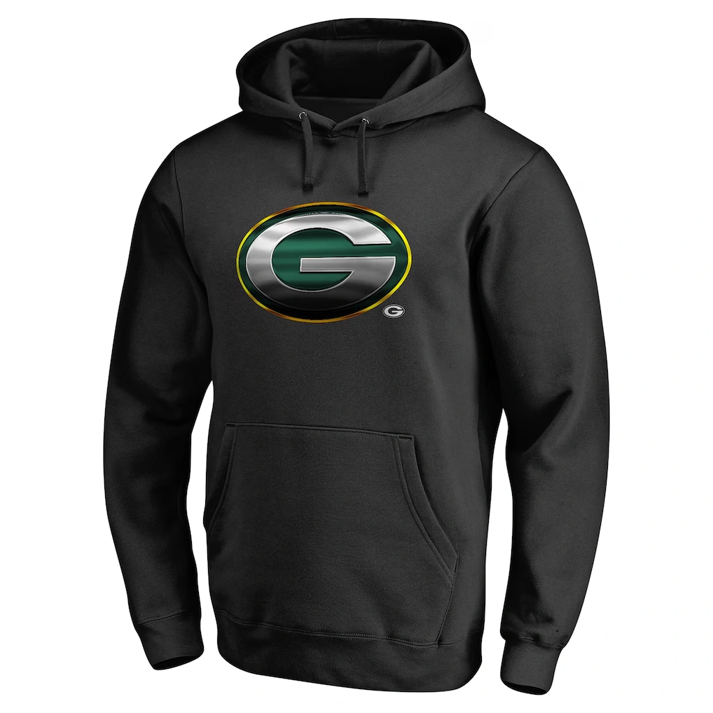 Men's Green Bay Packers Black Personalized Midnight Mascot Pullover Hoodie