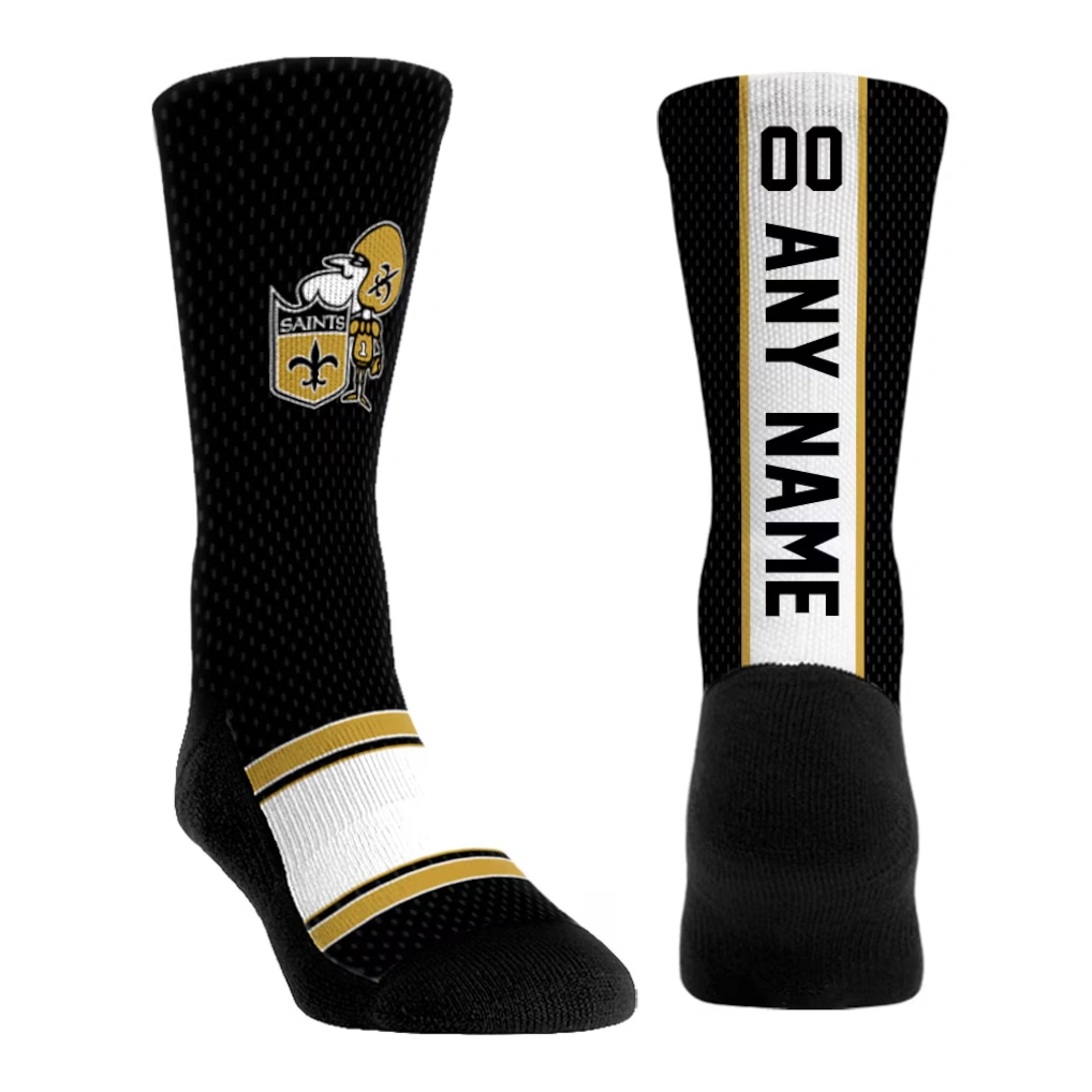 Youth New Orleans Saints Rock Em Socks Black Throwback Jersey Custom Crew Socks