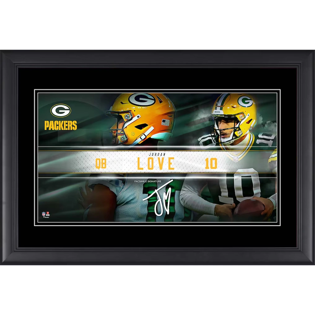 Jordan Love Green Bay Packers Facsimile Signature Fanatics Authentic Framed 10" x 18" Player Nameplate Collage