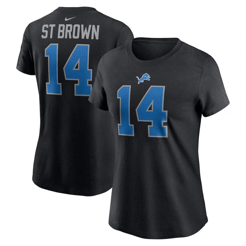 Women's Detroit Lions Amon-Ra St. Brown Nike Black Player Name & Number T-Shirt