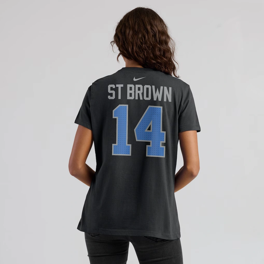 Women's Detroit Lions Amon-Ra St. Brown Nike Black Player Name & Number T-Shirt