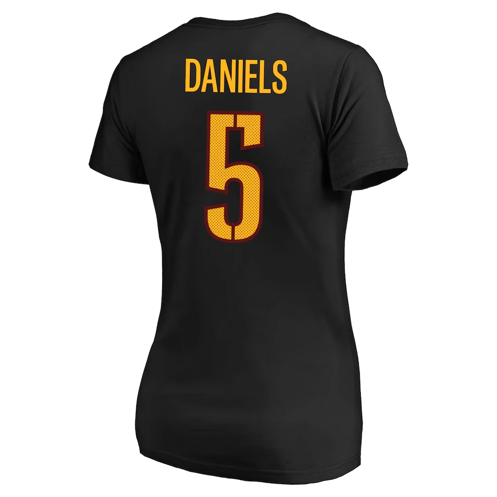 Women's Washington Commanders Jayden Daniels Black Plus Size Fair Catch Name & Number Scoop Neck T-Shirt