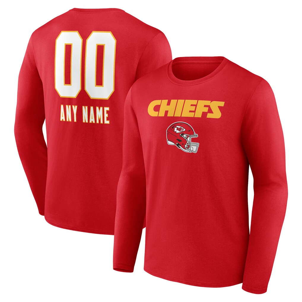 Men's Kansas City Chiefs Red Personalized Name & Number Team Wordmark Long Sleeve T-Shirt