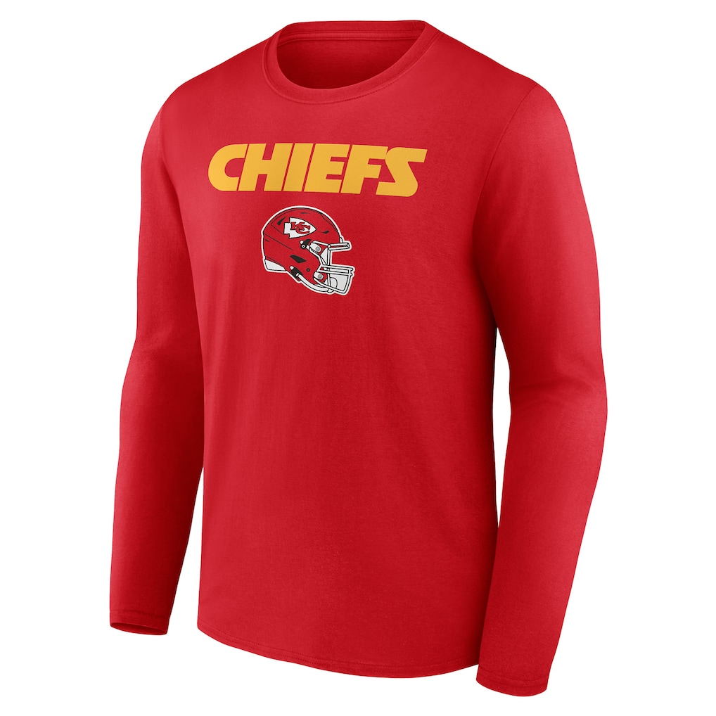 Men's Kansas City Chiefs Red Personalized Name & Number Team Wordmark Long Sleeve T-Shirt
