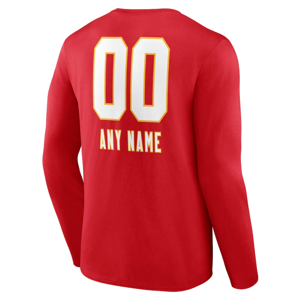 Men's Kansas City Chiefs Red Personalized Name & Number Team Wordmark Long Sleeve T-Shirt