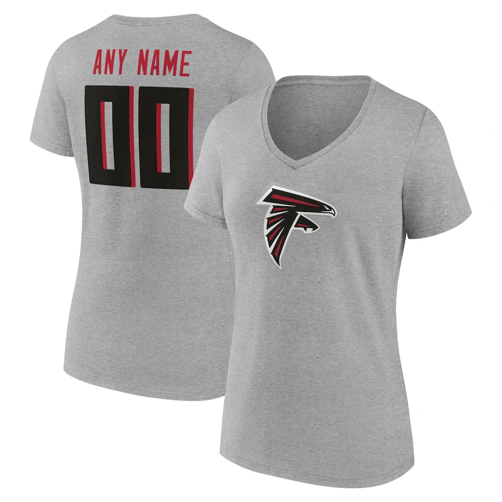 Women's Atlanta Falcons Gray Team Authentic Custom Name & Number V-Neck T-Shirt