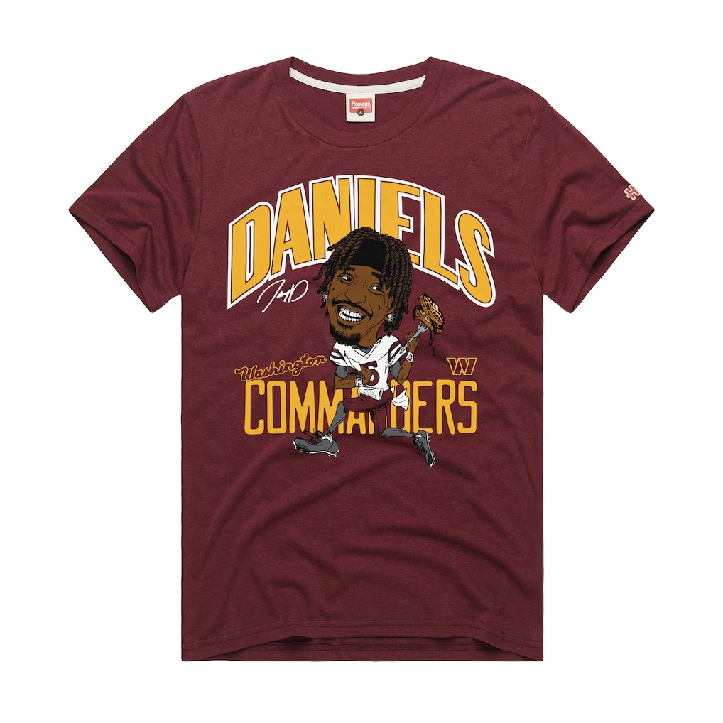 Unisex Washington Commanders Jayden Daniels Homage Burgundy Caricature Player Graphic Tri-Blend T-Shirt