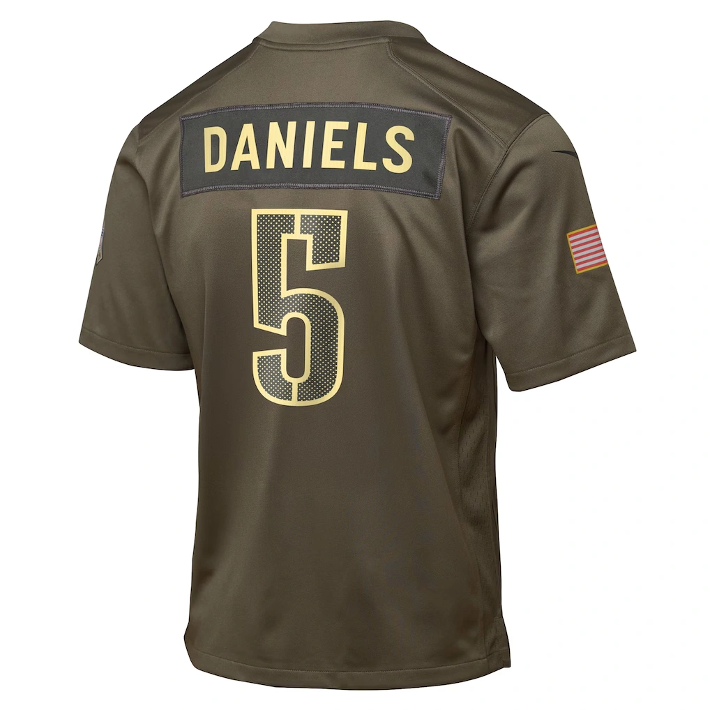 Youth Washington Commanders Jayden Daniels Nike Olive 2025 Salute to Service Game Jersey