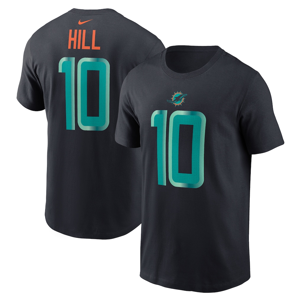 Men's Miami Dolphins Tyreek Hill Nike Pitch Blue 2025 Rivalries Collection Player Name & Number T-Shirt
