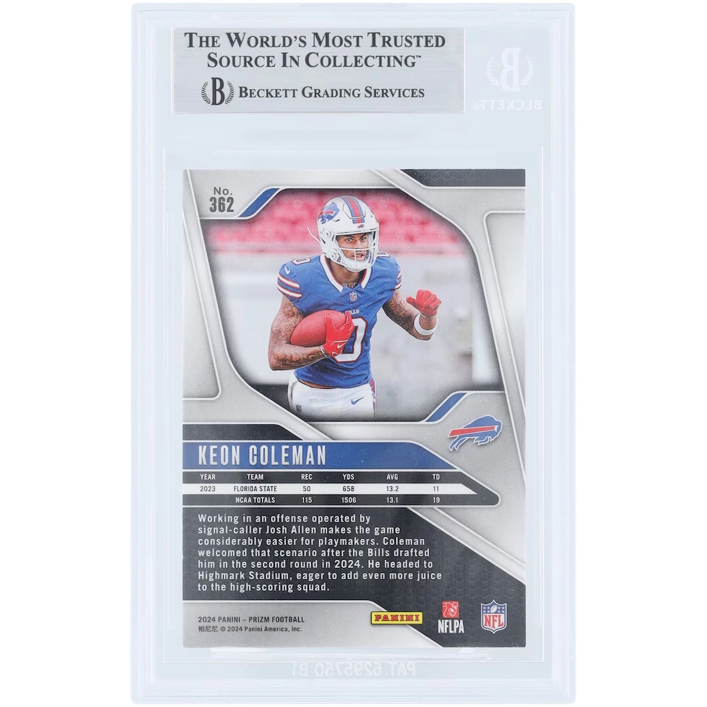 Keon Coleman Buffalo Bills Autographed 2024 Panini Prizm #362 Beckett Fanatics Witnessed Authenticated Rookie Card