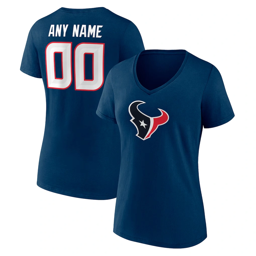 Women's Houston Texans Navy Team Authentic Custom V-Neck T-Shirt