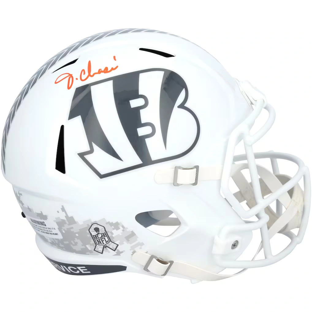Ja'Marr Chase Cincinnati Bengals Autographed Fanatics Authentic Riddell 2024 Salute To Service Speed Replica Helmet