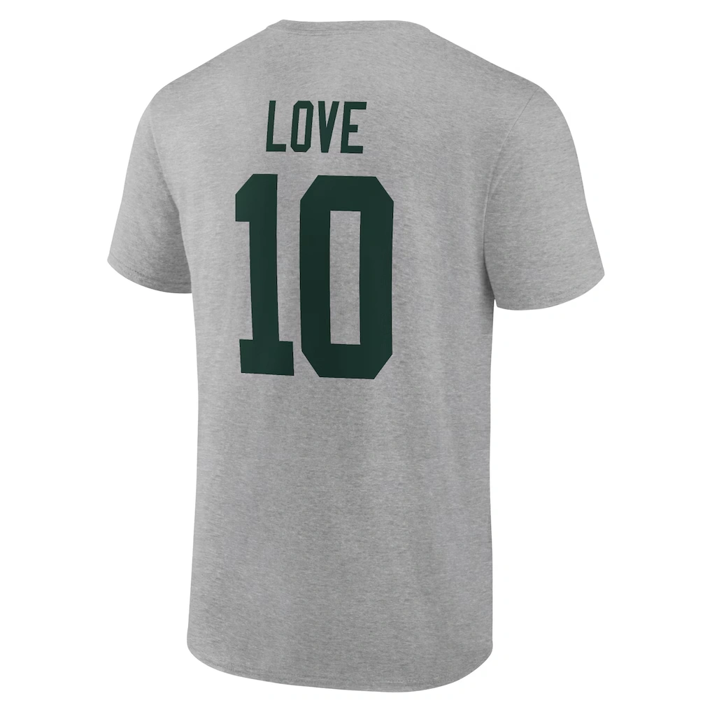 Men's Green Bay Packers Jordan Love Gray Icon Player Name & Number T-Shirt