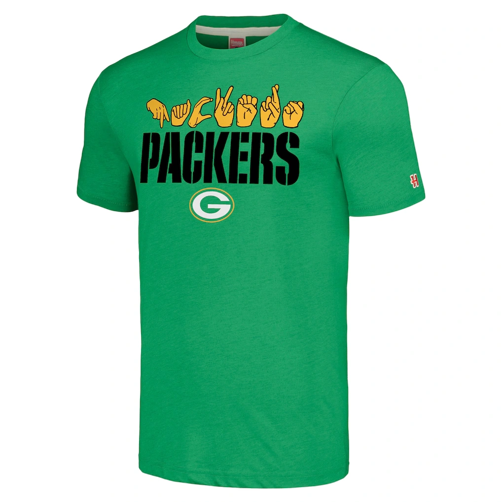 Unisex Green Bay Packers Homage Green The NFL ASL Collection by Love Sign American Sign Language T-Shirt