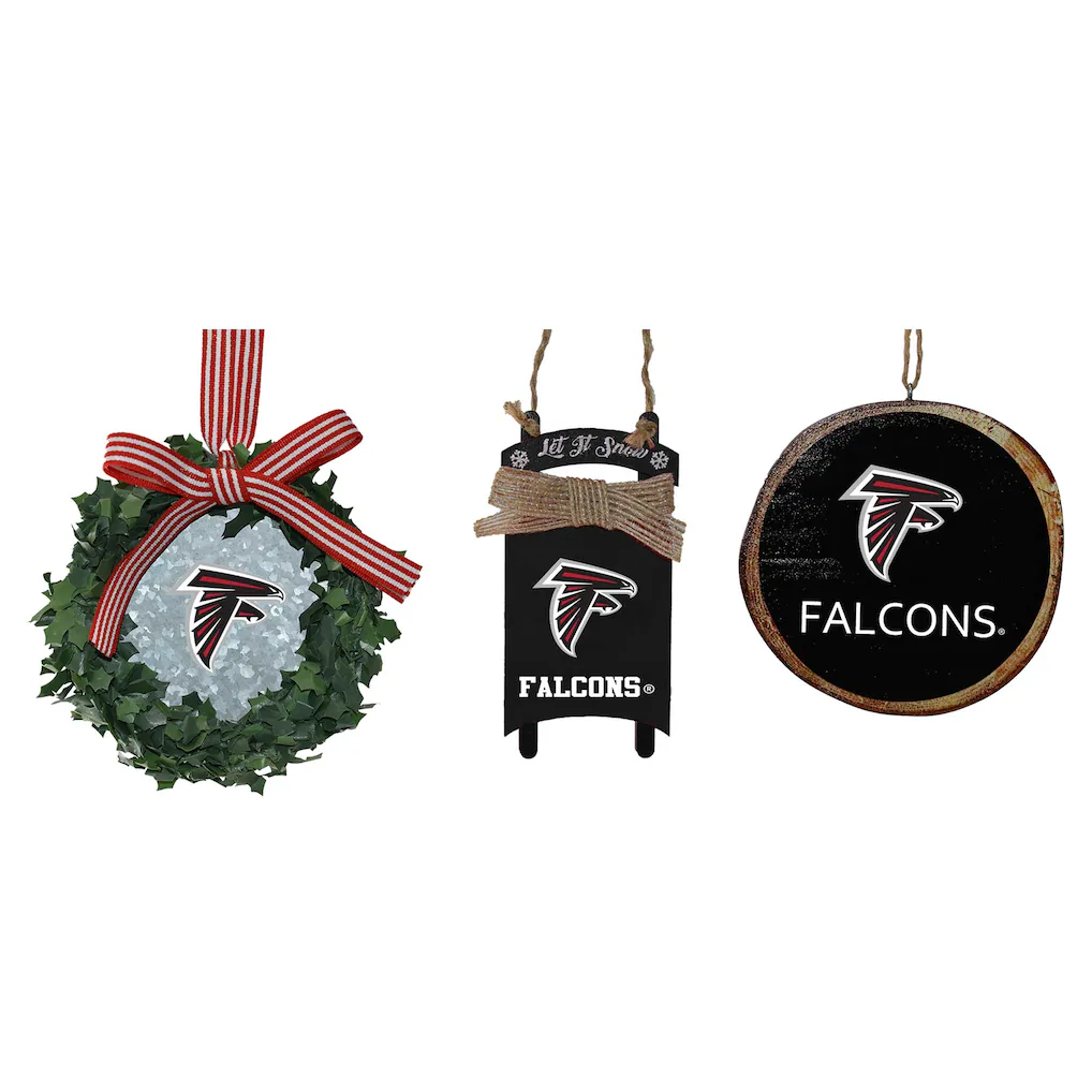 Atlanta Falcons The Memory Company Three-Pack Wreath, Sled & Circle Ornament Set