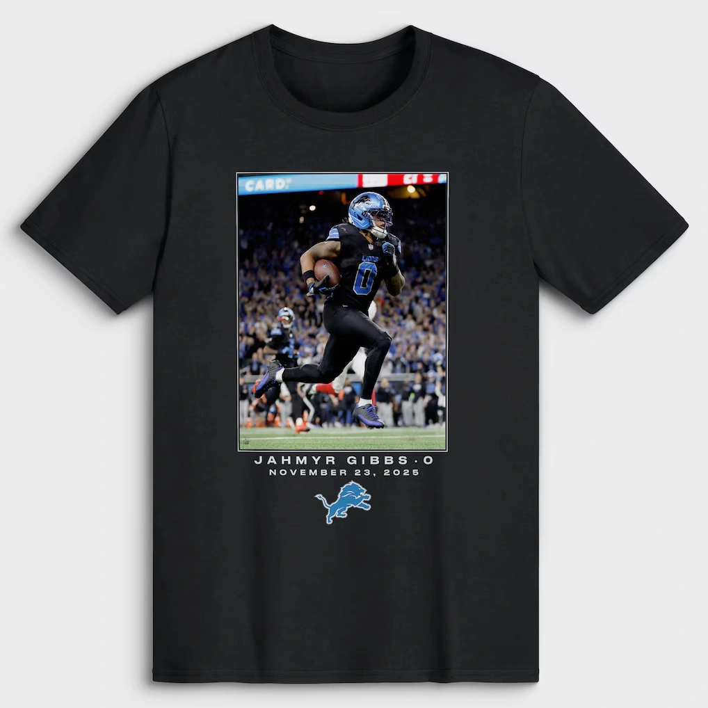 Men's Detroit Lions Jahmyr Gibbs Black NFL Flash Features Week 12 Big & Tall T-Shirt