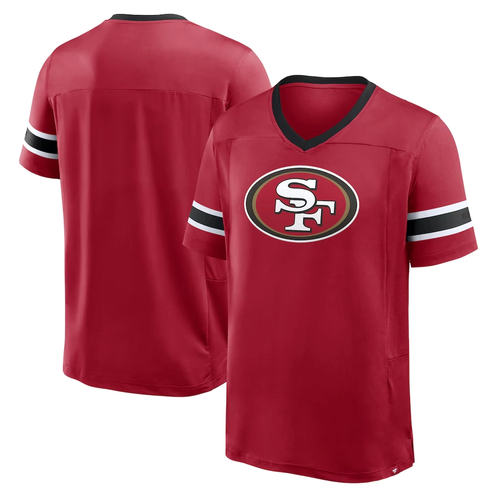 Men's San Francisco 49ers Fanatics Scarlet Hometown Premium Hashmark V-Neck T-Shirt