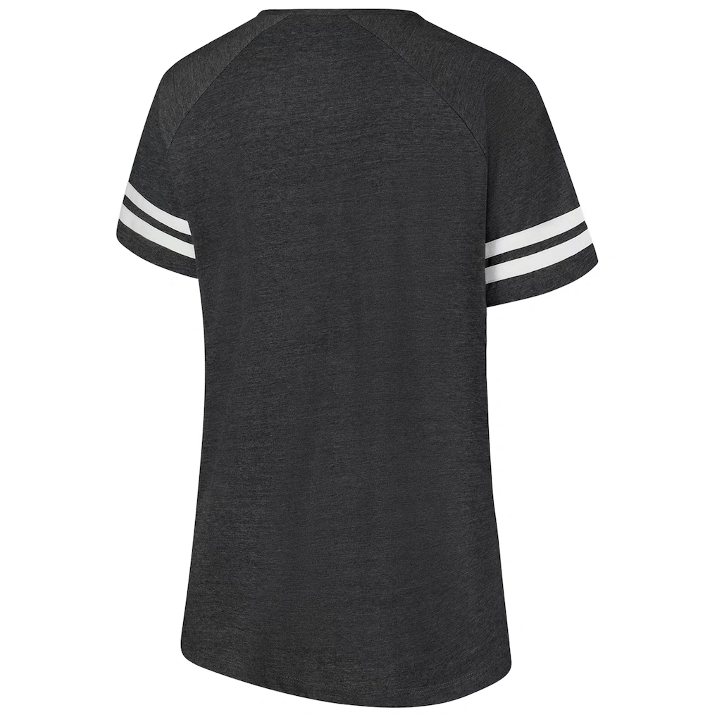 Women's Carolina Panthers Fanatics Black Plus Size Logo Striped Raglan Notch Neck T-Shirt
