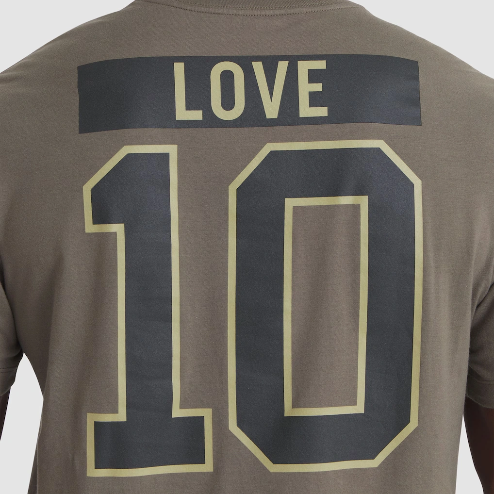 Men's Green Bay Packers Jordan Love Nike Olive 2025 Salute to Service Name & Number T-Shirt