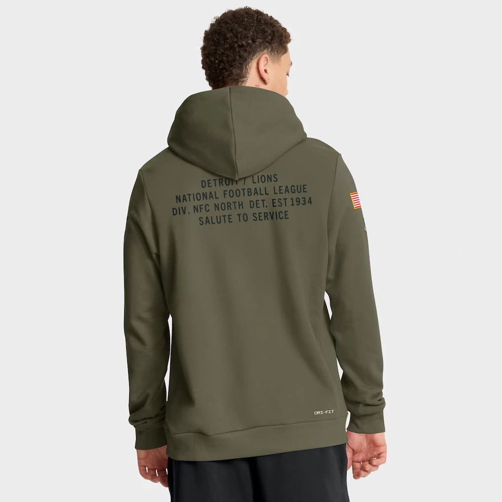 Men's Detroit Lions Nike Olive 2025 Salute to Service Sideline Standard Issue Dri-FIT Hoodie