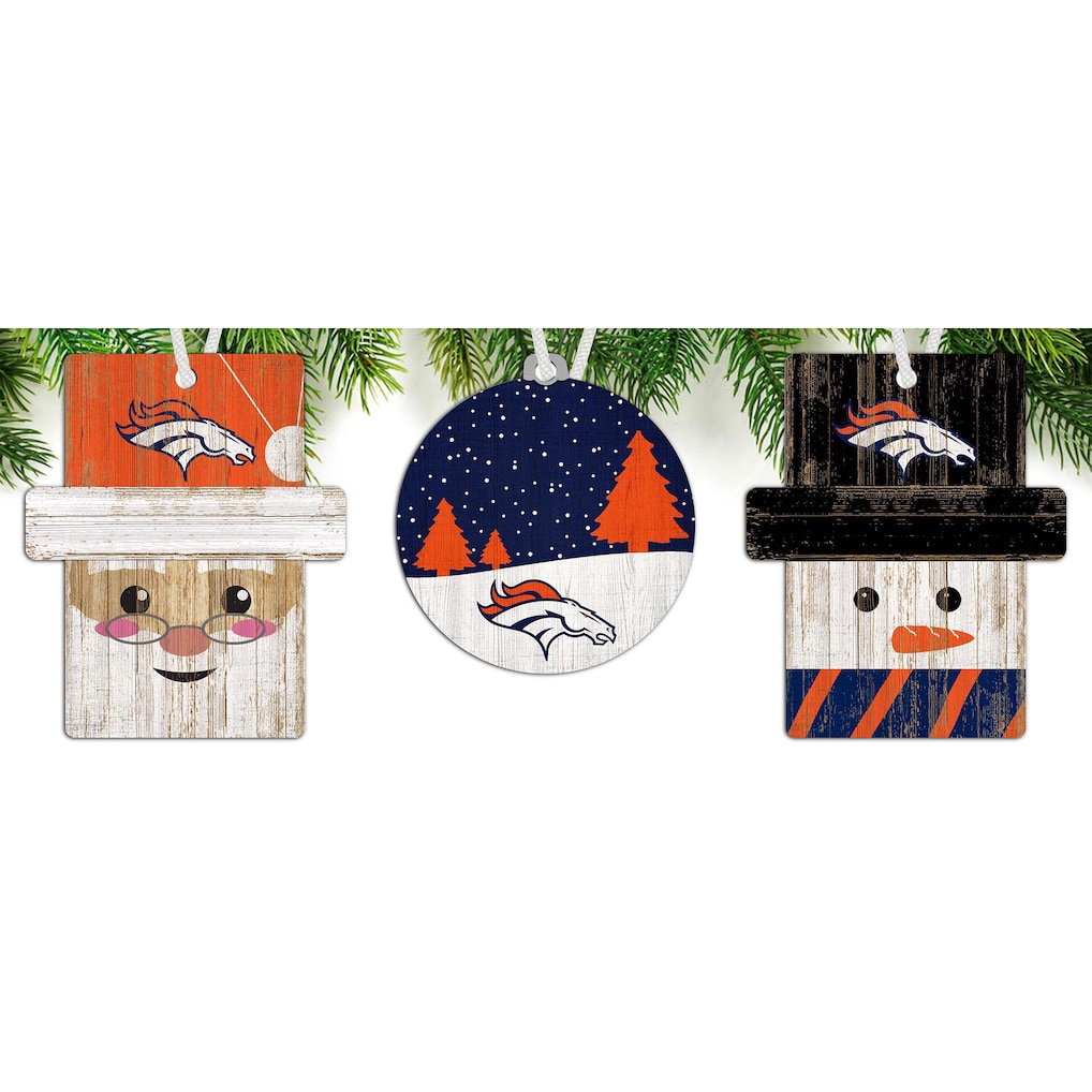Denver Broncos 3-Pack Ornament Set