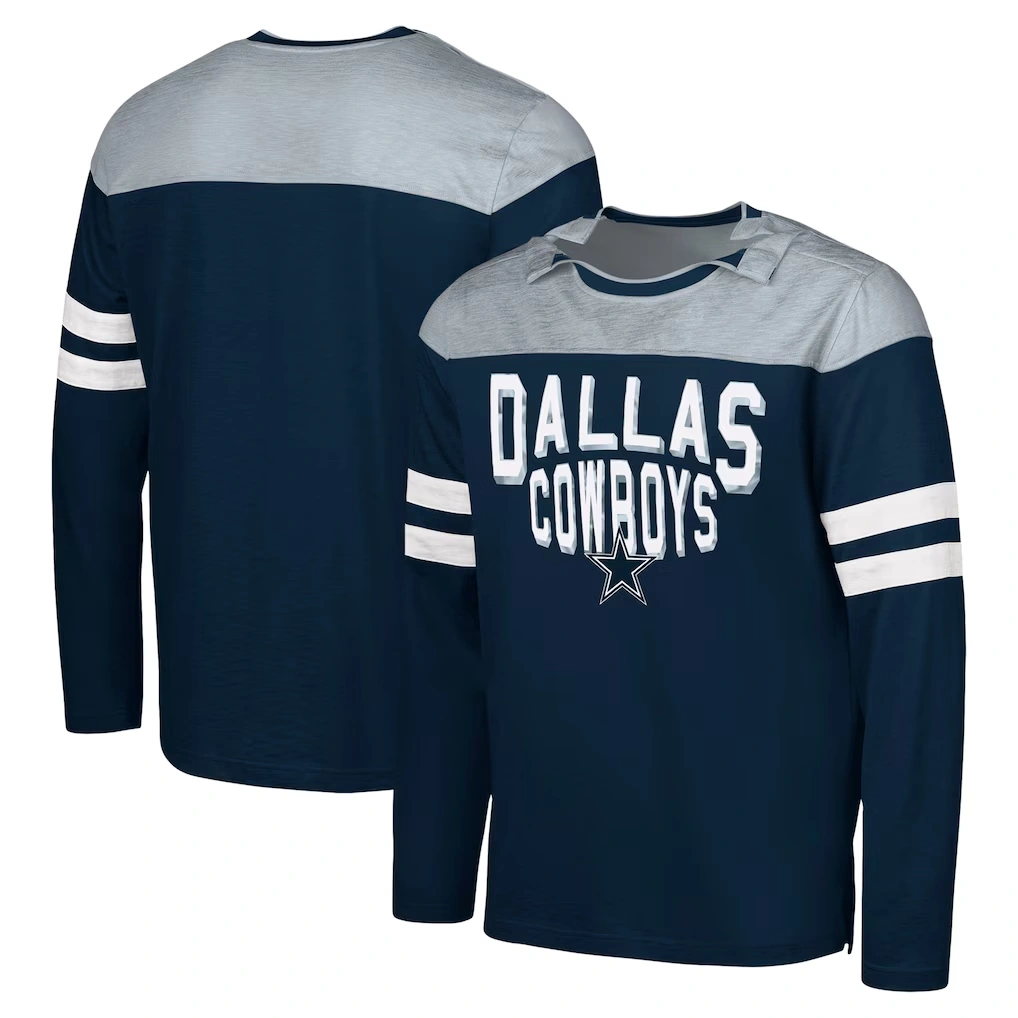 Men's Dallas Cowboys G-III Sports by Carl Banks Navy/Silver Adaptive Hail Mary Long Sleeve T-Shirt