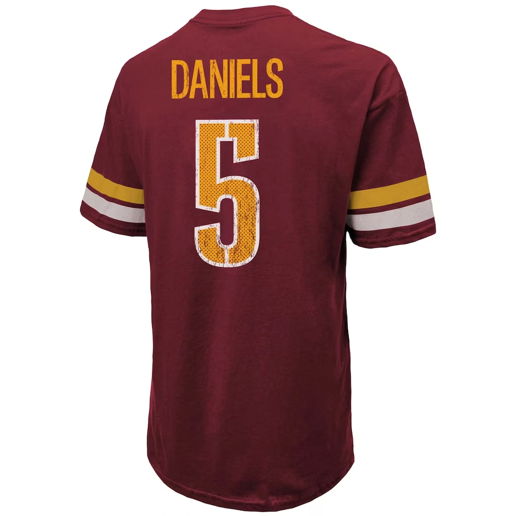 Men's Washington Commanders Jayden Daniels Majestic Threads Burgundy Name & Number Oversize Fit T-Shirt