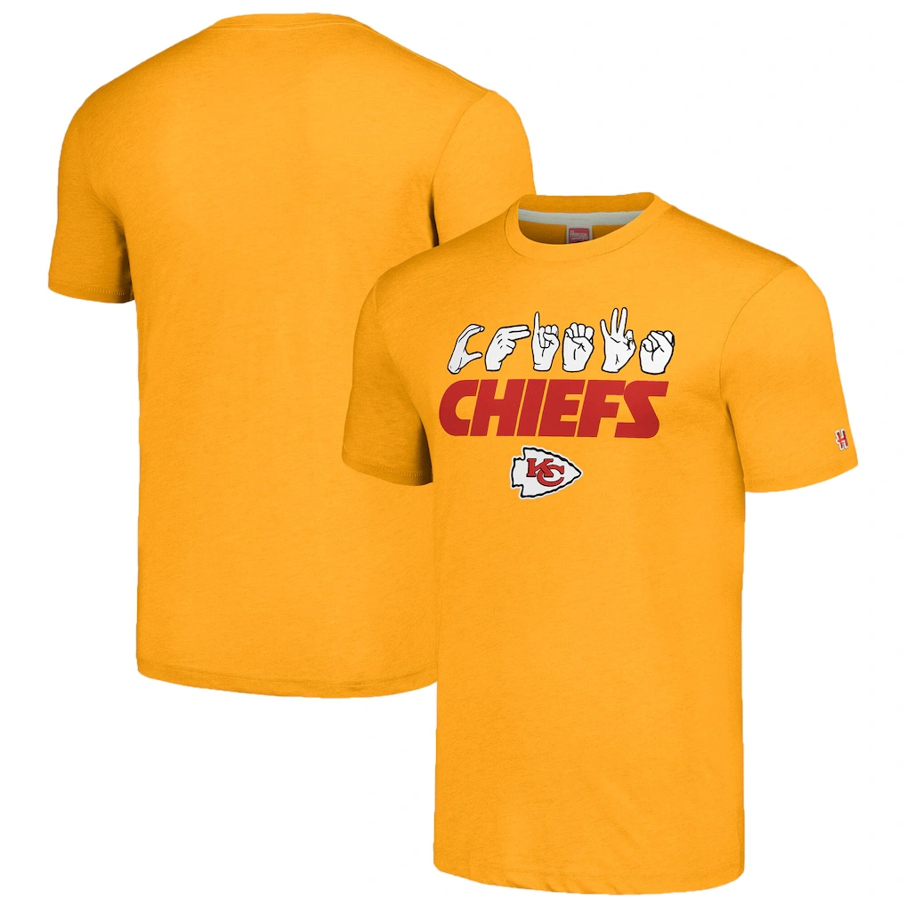 Unisex Kansas City Chiefs Homage Gold The NFL ASL Collection by Love Sign American Sign Language T-Shirt