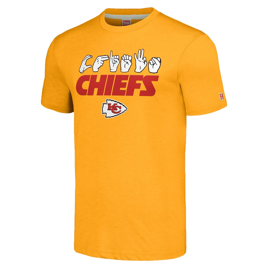 Unisex Kansas City Chiefs Homage Gold The NFL ASL Collection by Love Sign American Sign Language T-Shirt