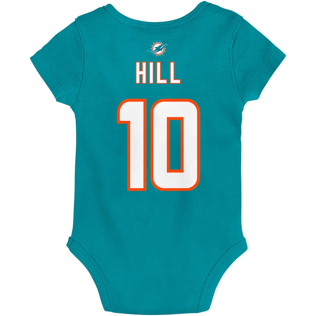 Infant Miami Dolphins Tyreek Hill Aqua Mainliner Player Name & Number Bodysuit