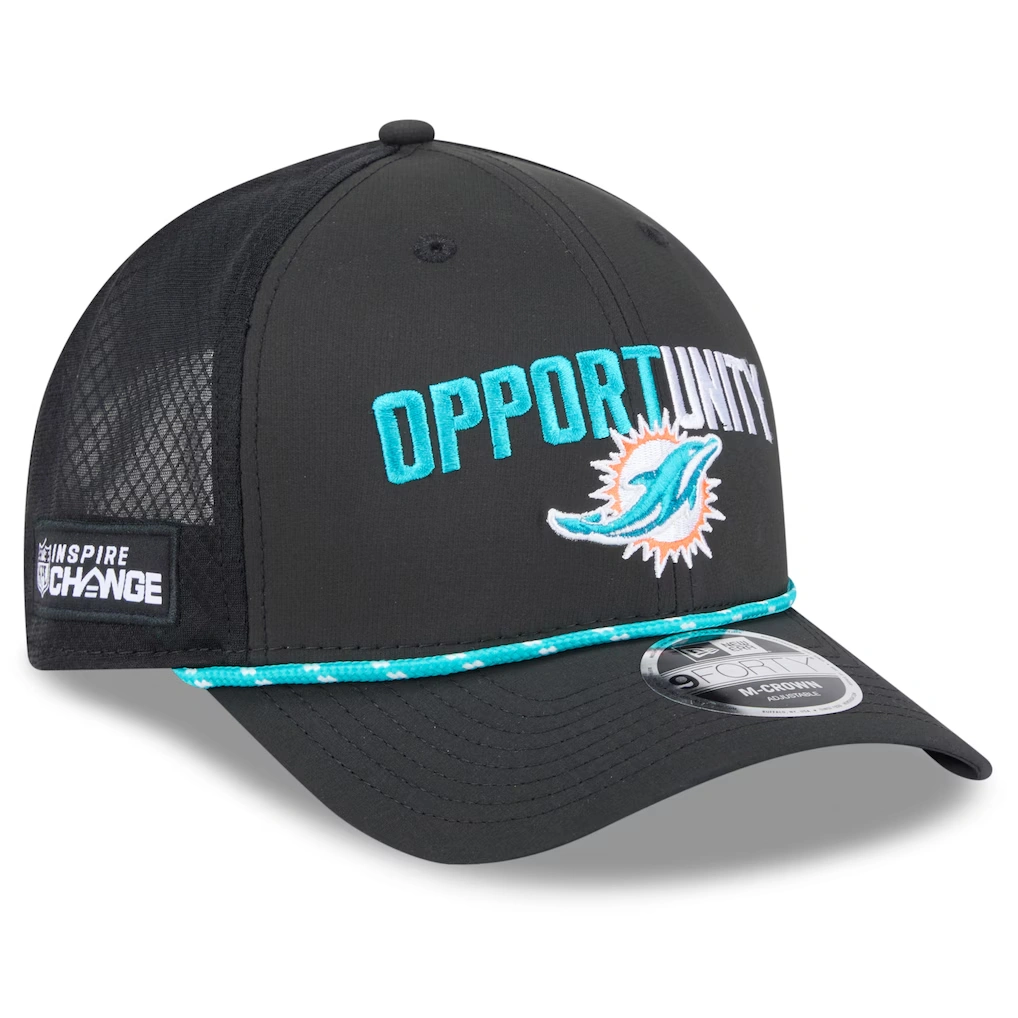 Men's Miami Dolphins New Era Black 2025 Inspire Change 9FORTY M-Crown Adjustable Hat