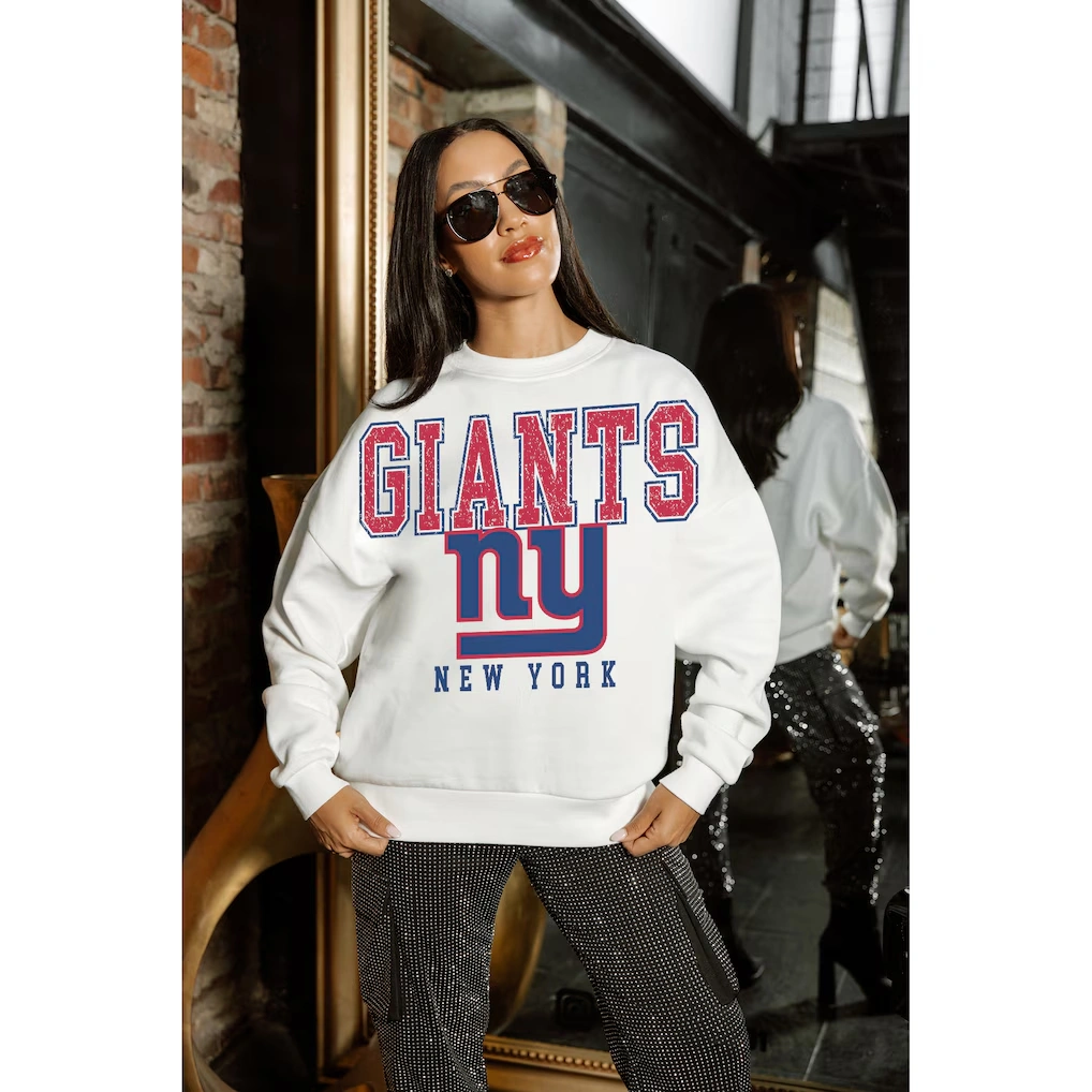 Women's New York Giants Gameday Couture White Sunday Drives Oversized Crewneck Pullover Sweatshirt 4 Women's New York Giants Gameday Couture White Sunday Drives Oversized Crewneck Pullover Sweatshirt
