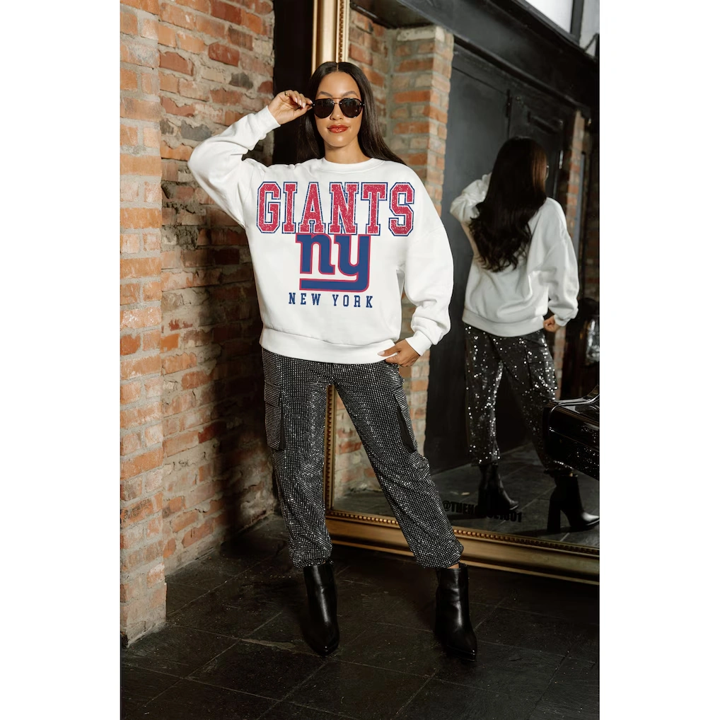 Women's New York Giants Gameday Couture White Sunday Drives Oversized Crewneck Pullover Sweatshirt 5 Women's New York Giants Gameday Couture White Sunday Drives Oversized Crewneck Pullover Sweatshirt