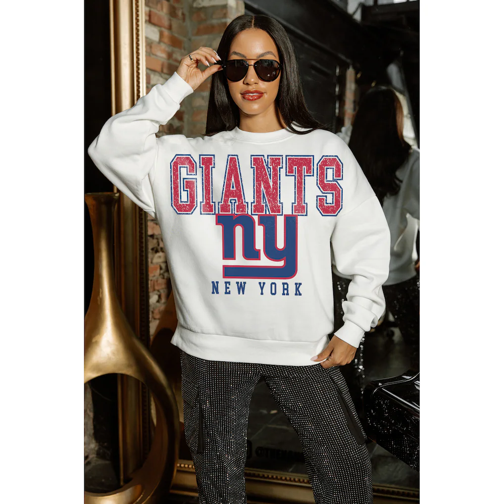 Women's New York Giants Gameday Couture White Sunday Drives Oversized Crewneck Pullover Sweatshirt 6 Women's New York Giants Gameday Couture White Sunday Drives Oversized Crewneck Pullover Sweatshirt