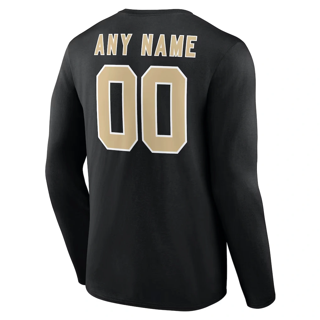 Men's New Orleans Saints Black Team Authentic Custom Name & Number Long Sleeve T-Shirt