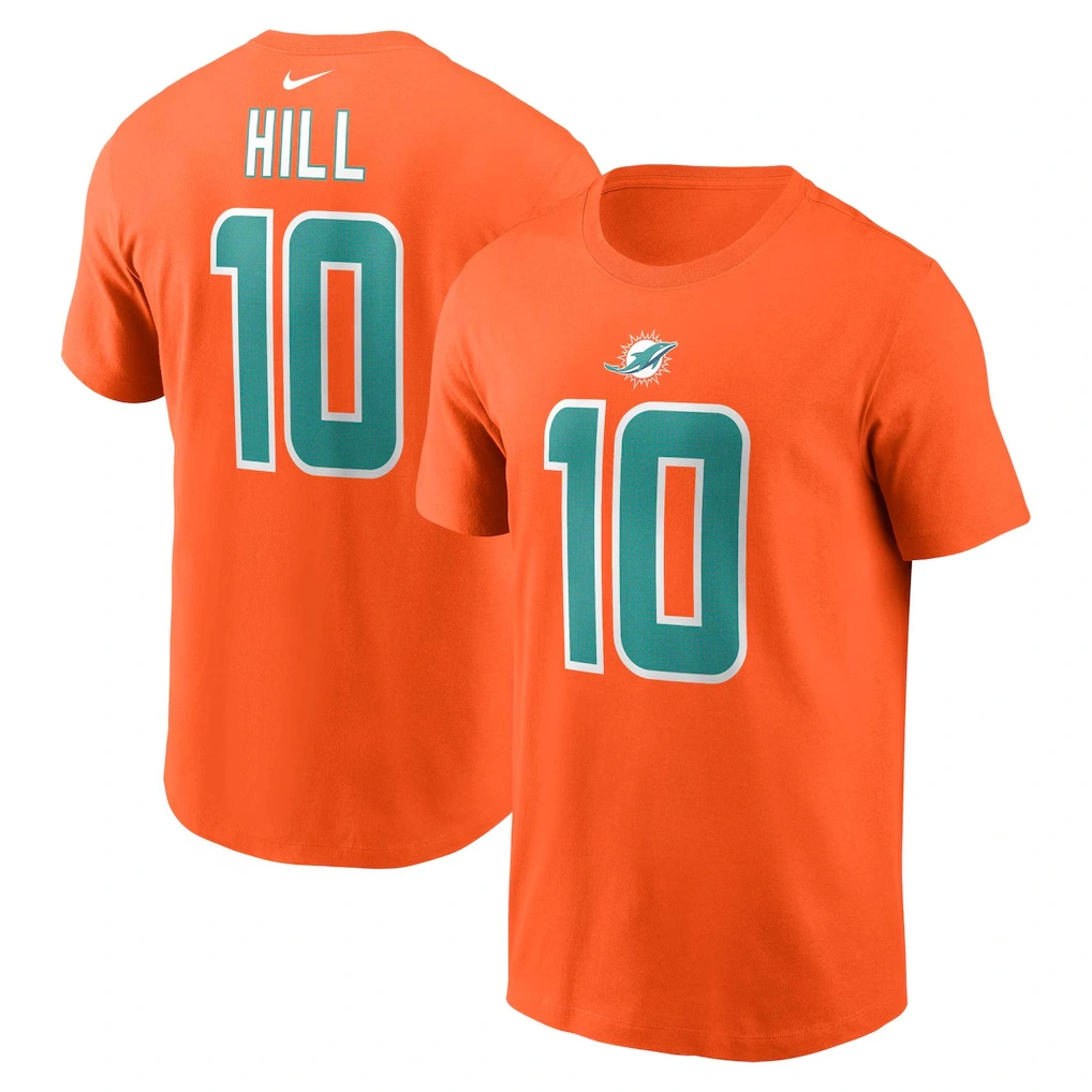 Men's Miami Dolphins Tyreek Hill Nike Orange Player Name & Number T-Shirt