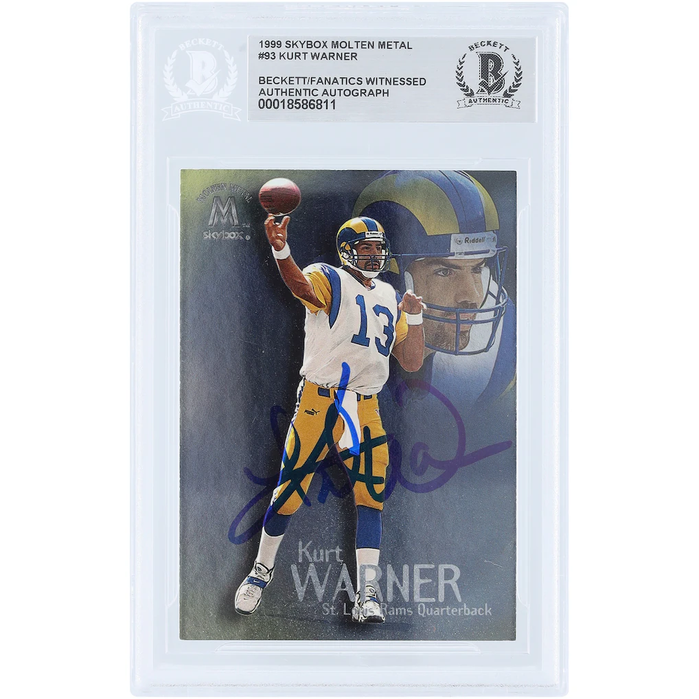 Kurt Warner St. Louis Rams Autographed 1999 Skybox Molten Metal #93 Beckett Fanatics Witnessed Authenticated Rookie Card