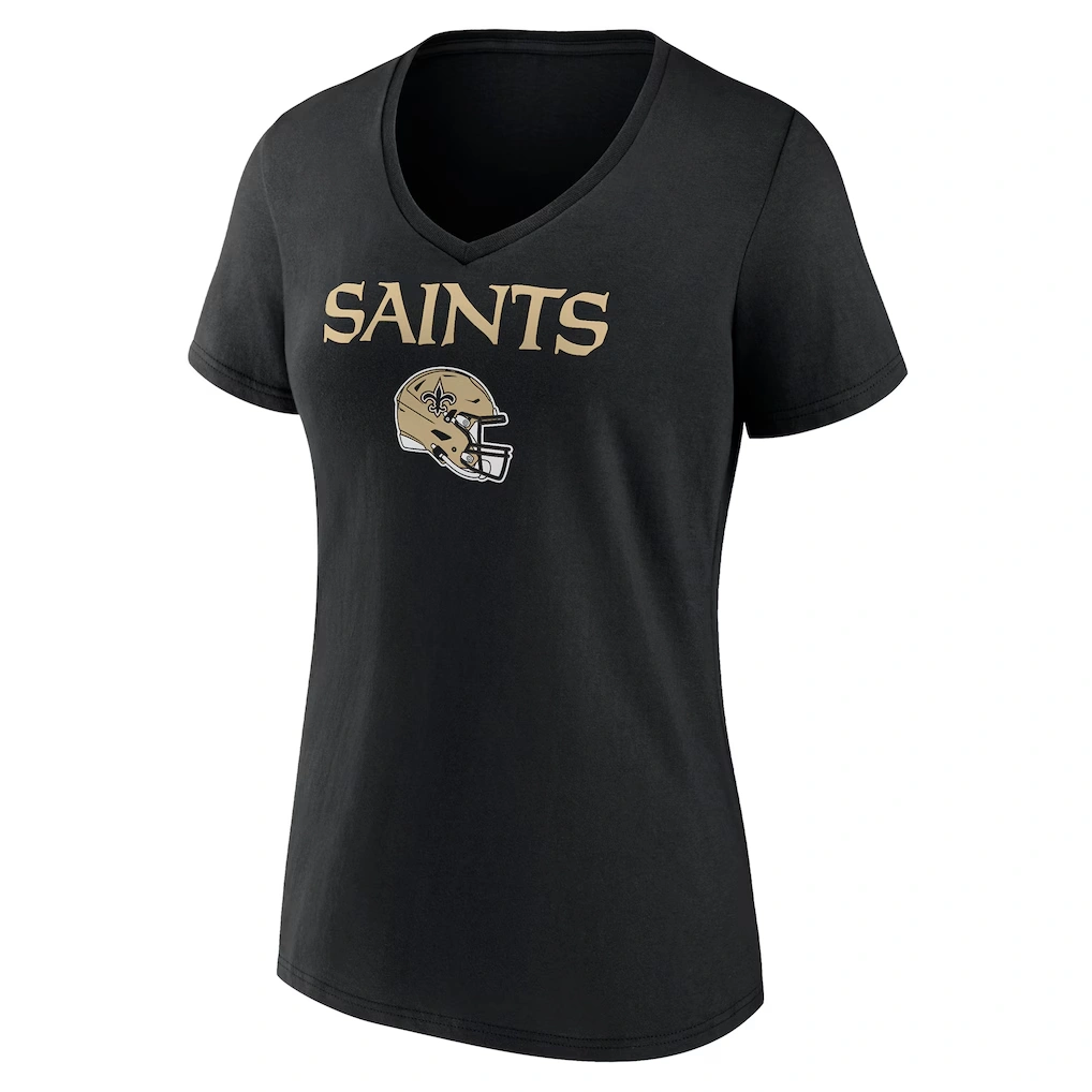 Women's New Orleans Saints Black Personalized Name & Number Team Wordmark V-Neck T-Shirt